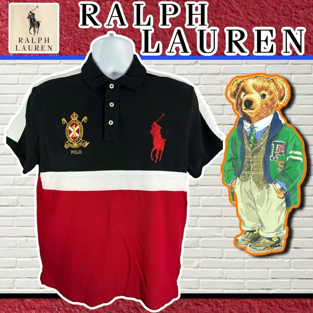 Polo Ralph Lauren Men's Color-Block Shirt - Red, White & Black - Size Large